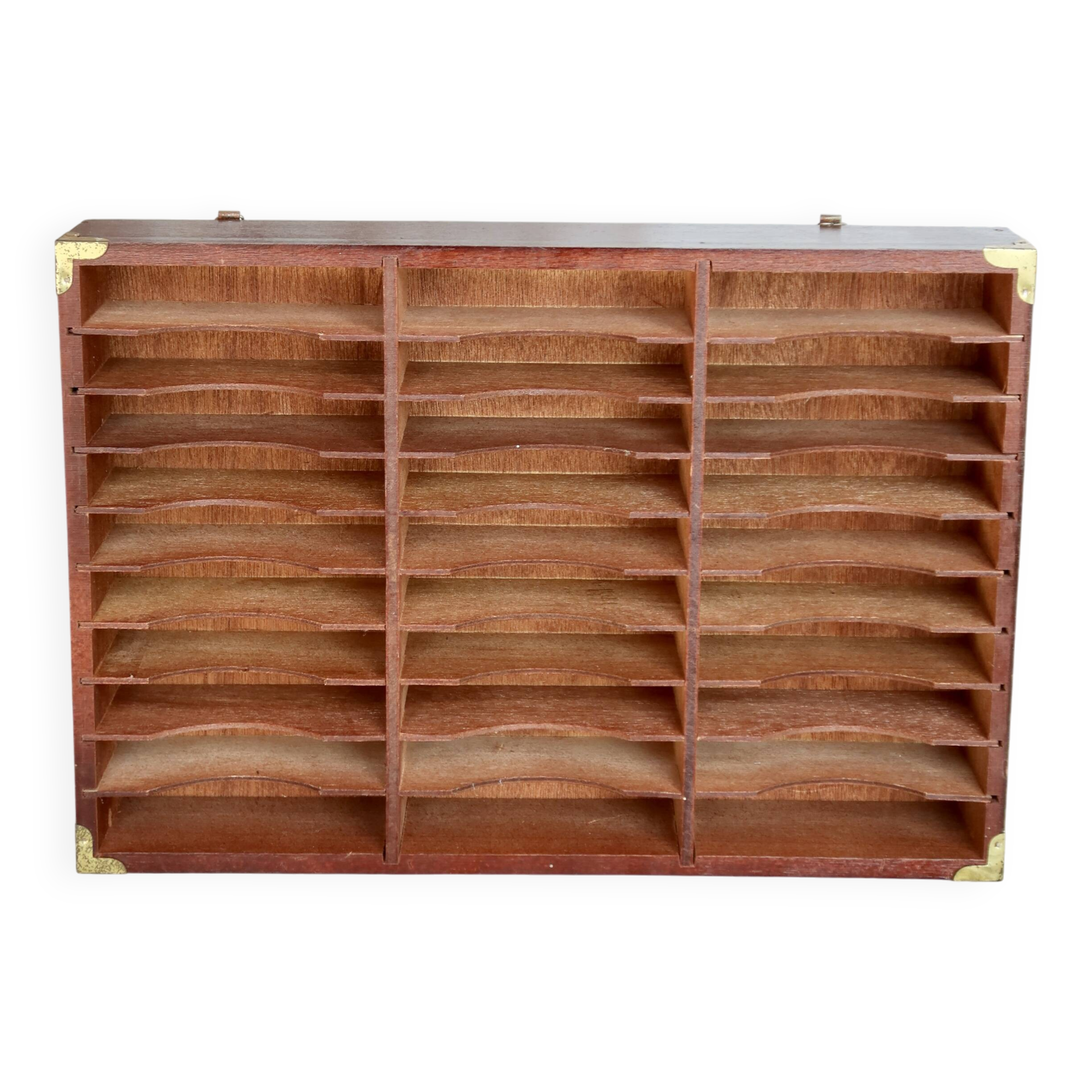 Vintage wall shelf, craft furniture style - Wood and gold metal