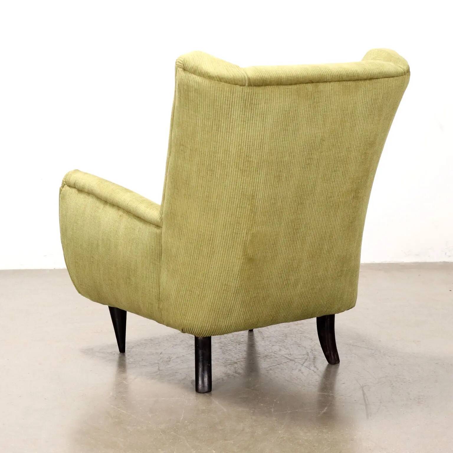 Vintage armchair in painted wood and velvet, Italy, 1950s-60s.