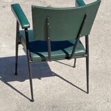Rare green leatherette armchair, by "Colette Gueden", designer from the 1950s