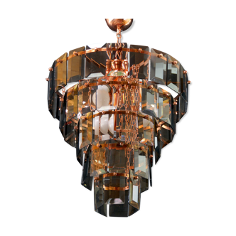 Lustre en laiton et verre fumé