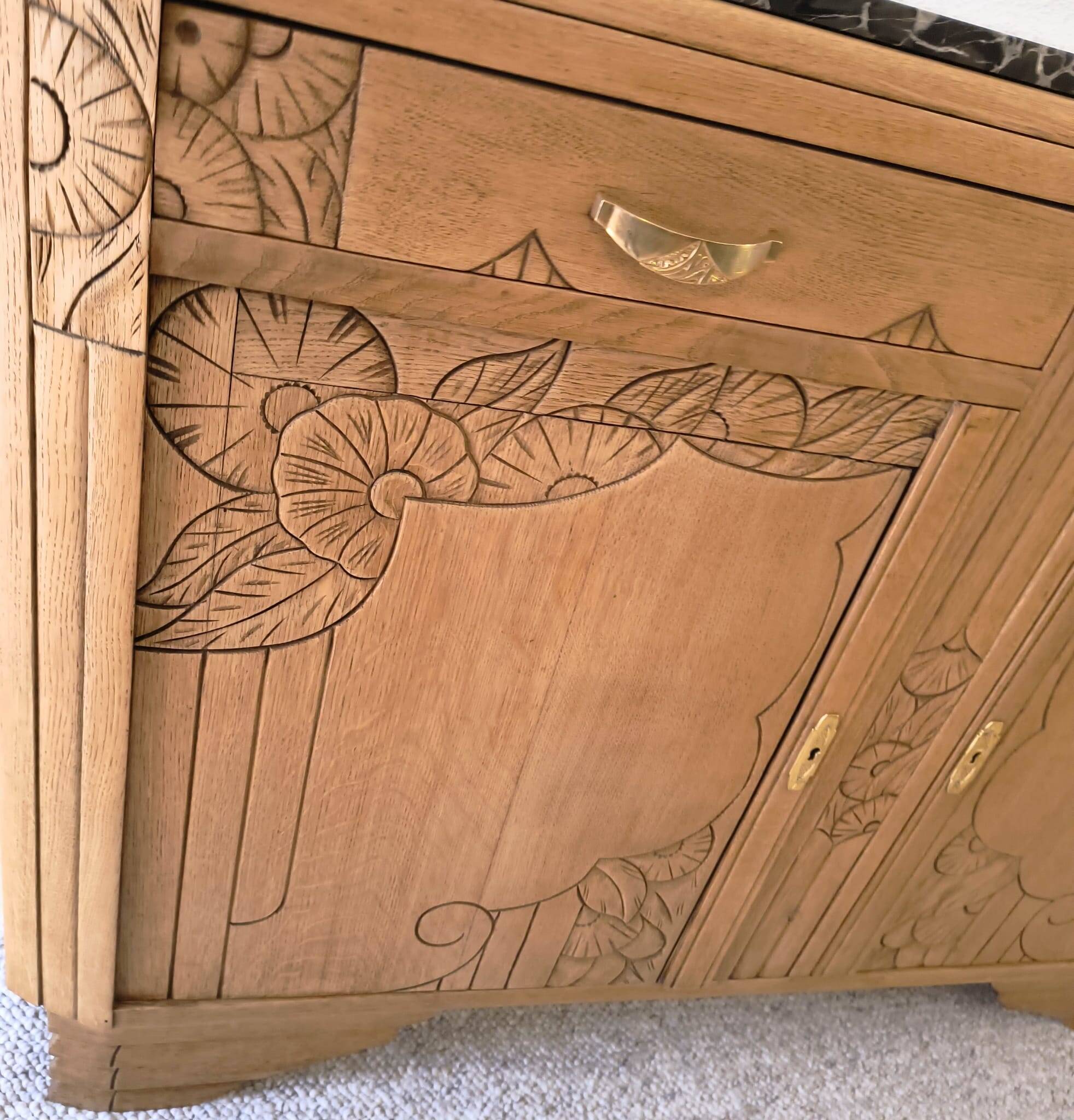 Art Deco Sideboard - Solid Oak - Black Marble
