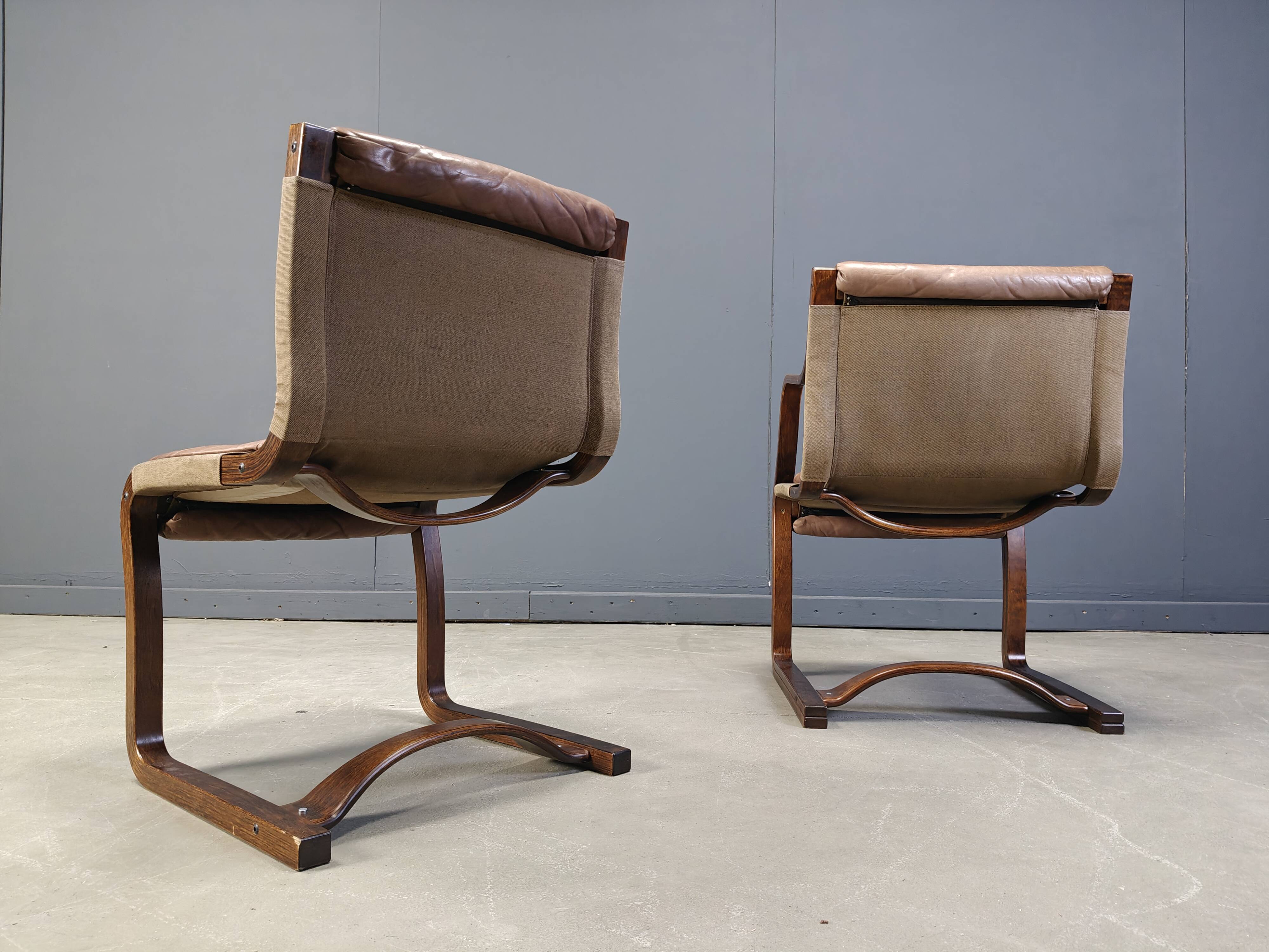 Vintage Asko Pajamies Finland Leather Plywood chairs, set of 6 - 1970s