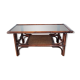 Vintage rattan coffee table and smoked glass