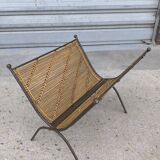 Wrought iron and wicker magazine rack