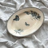 Oval ironstone dish flowers birds "Malaga" Petrus Regout