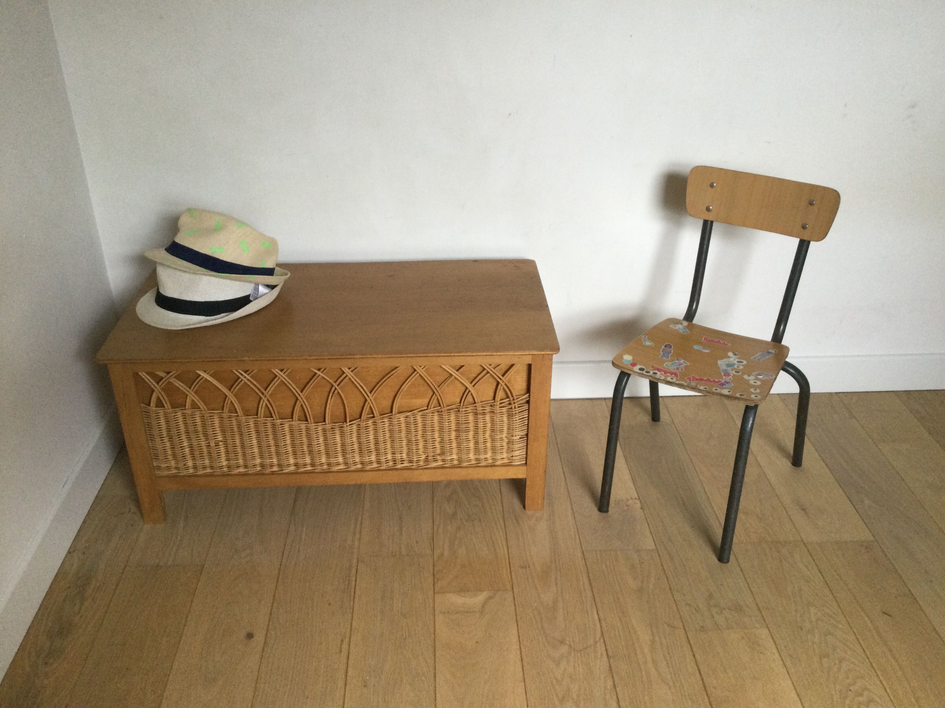 Vintage wood and rattan chest