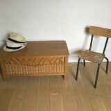 Vintage wood and rattan chest