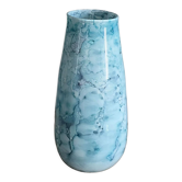 Blue speckled and marbled glass vase