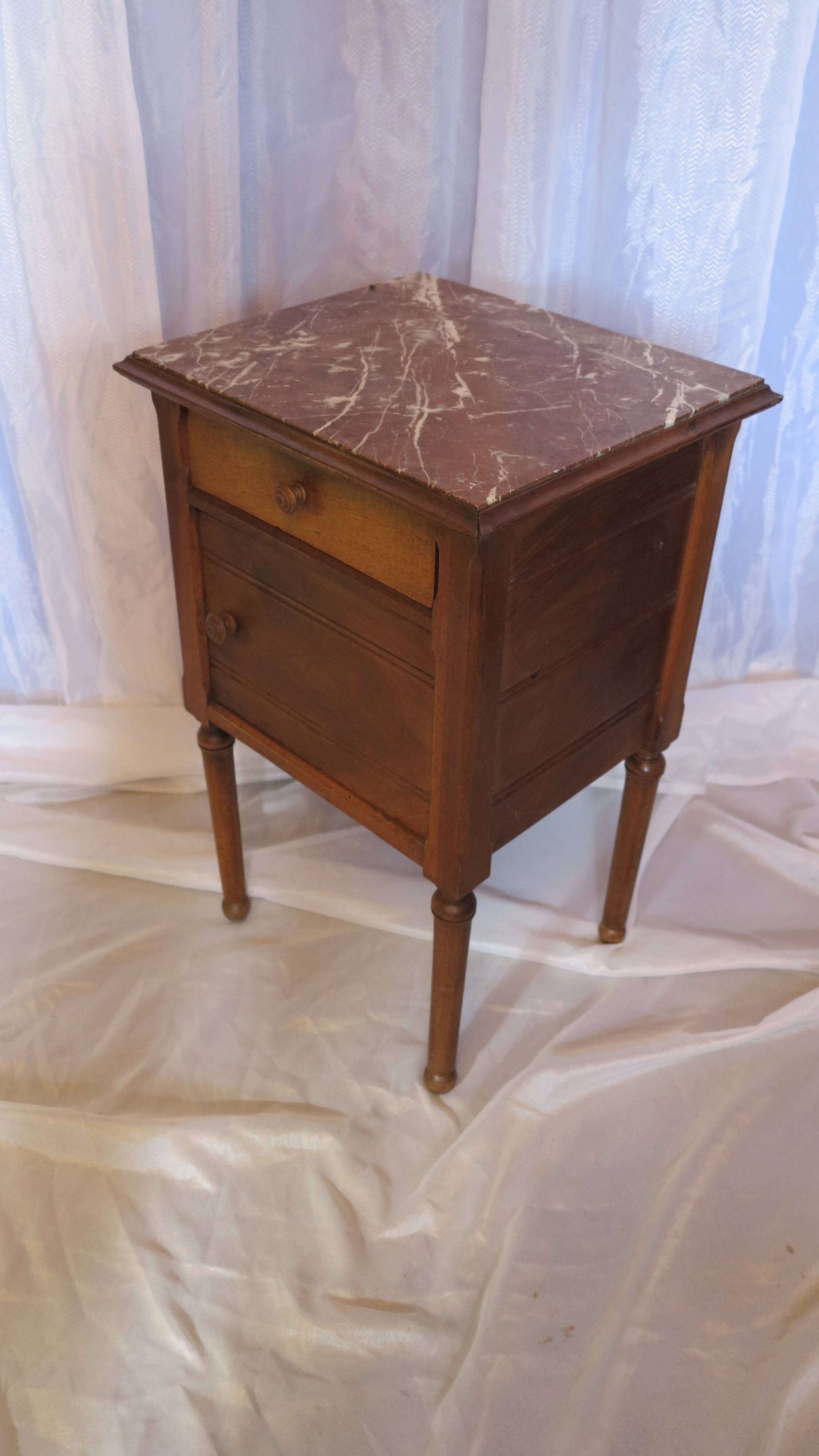 Nightstand walnut with marble top