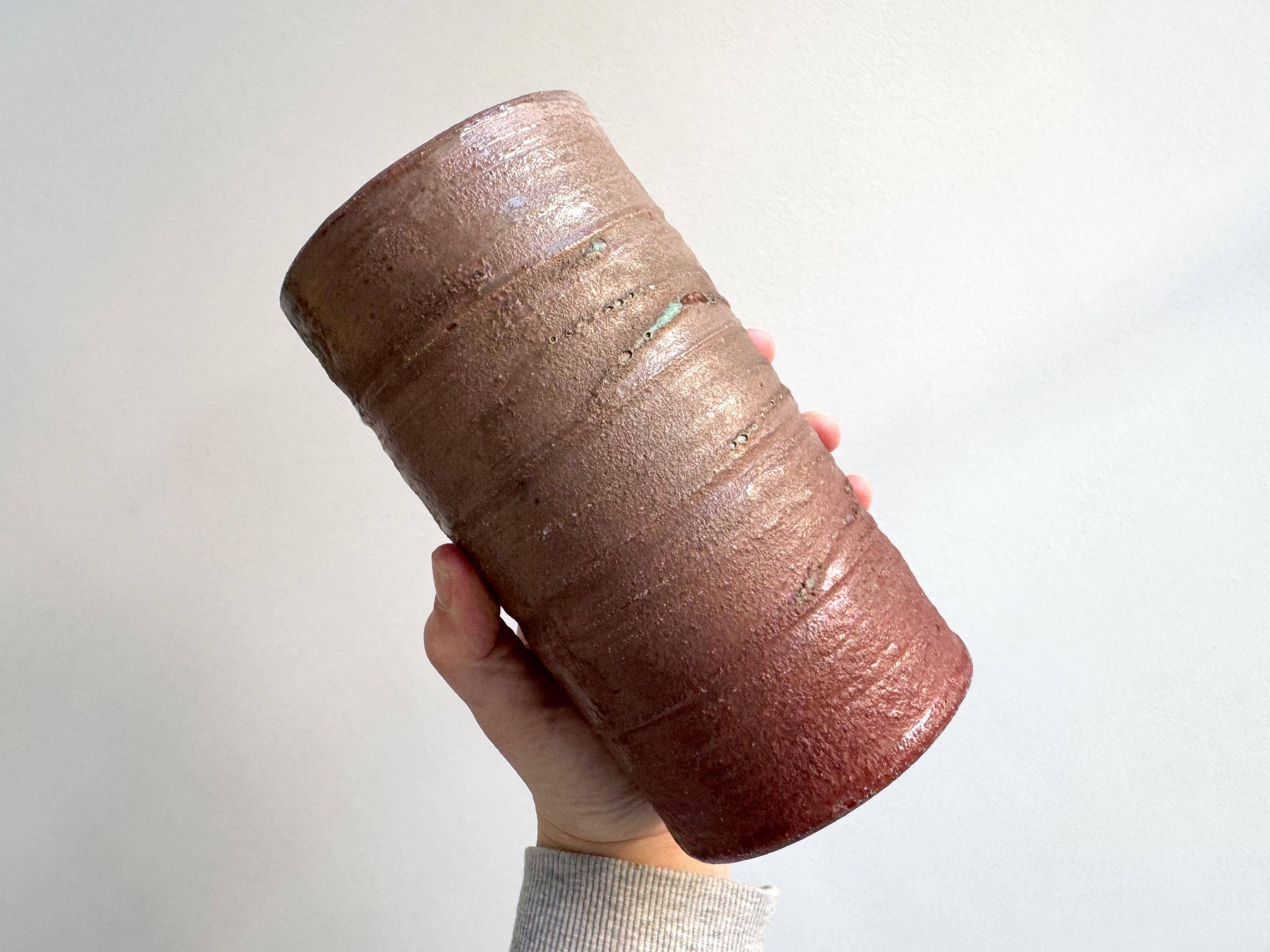 Vintage handmade cylindrical ceramic vase
