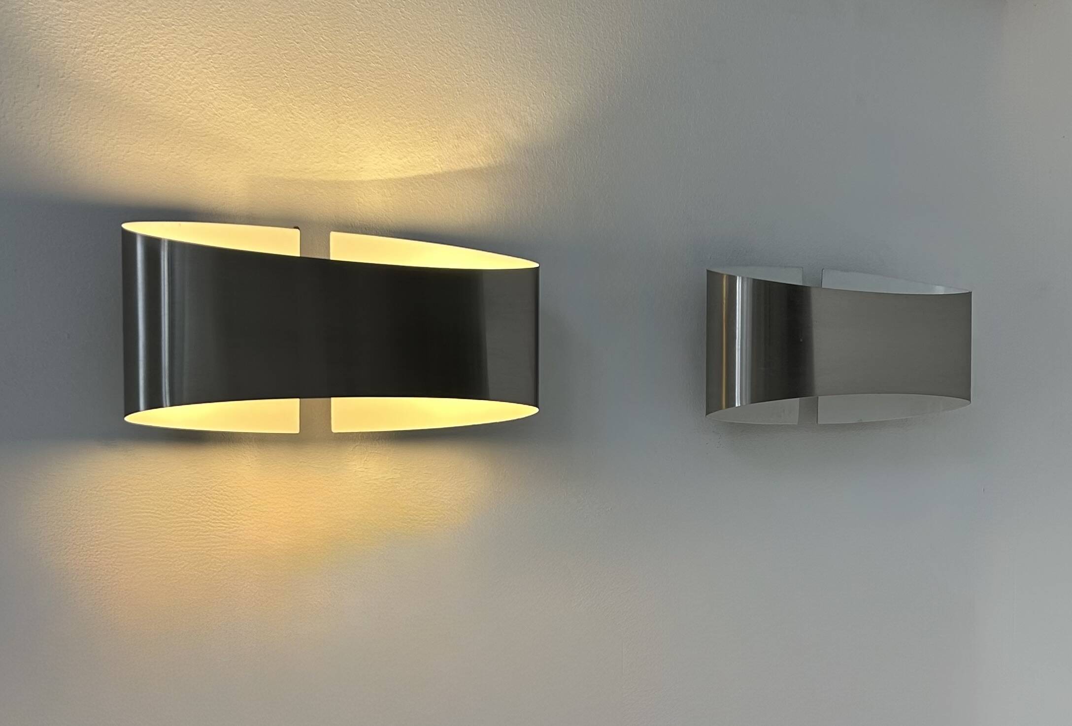 Pair of vintage wall lights, brushed metal, France, 1980