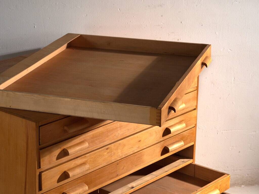 Antique plan cabinet in beech wood – Central Europe, around 1950