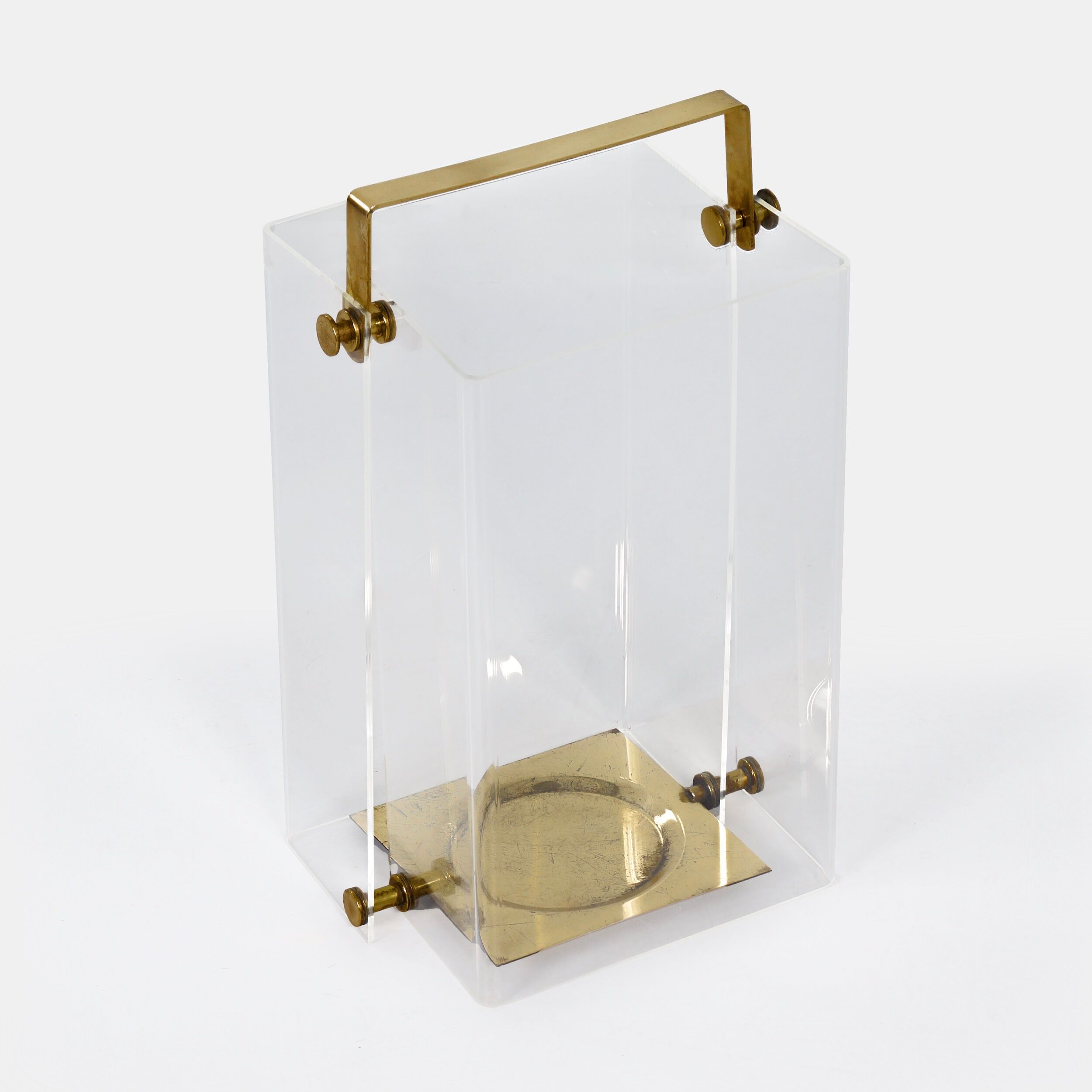 Hollywood Regency umbrella stand in acrylic and brass, 1980s – transparent design