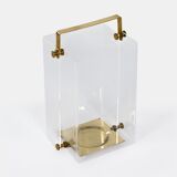 Hollywood Regency umbrella stand in acrylic and brass, 1980s – transparent design