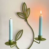 Wall Candle Holder, Green Metal Leaves