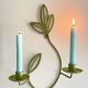 Wall Candle Holder, Green Metal Leaves