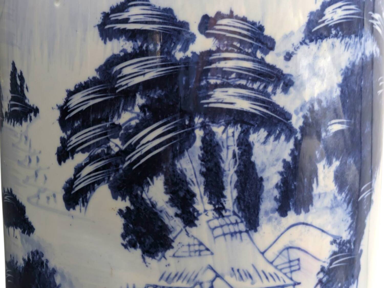 Blue and white porcelain umbrella stand, landscape decoration, 1970s-1990s