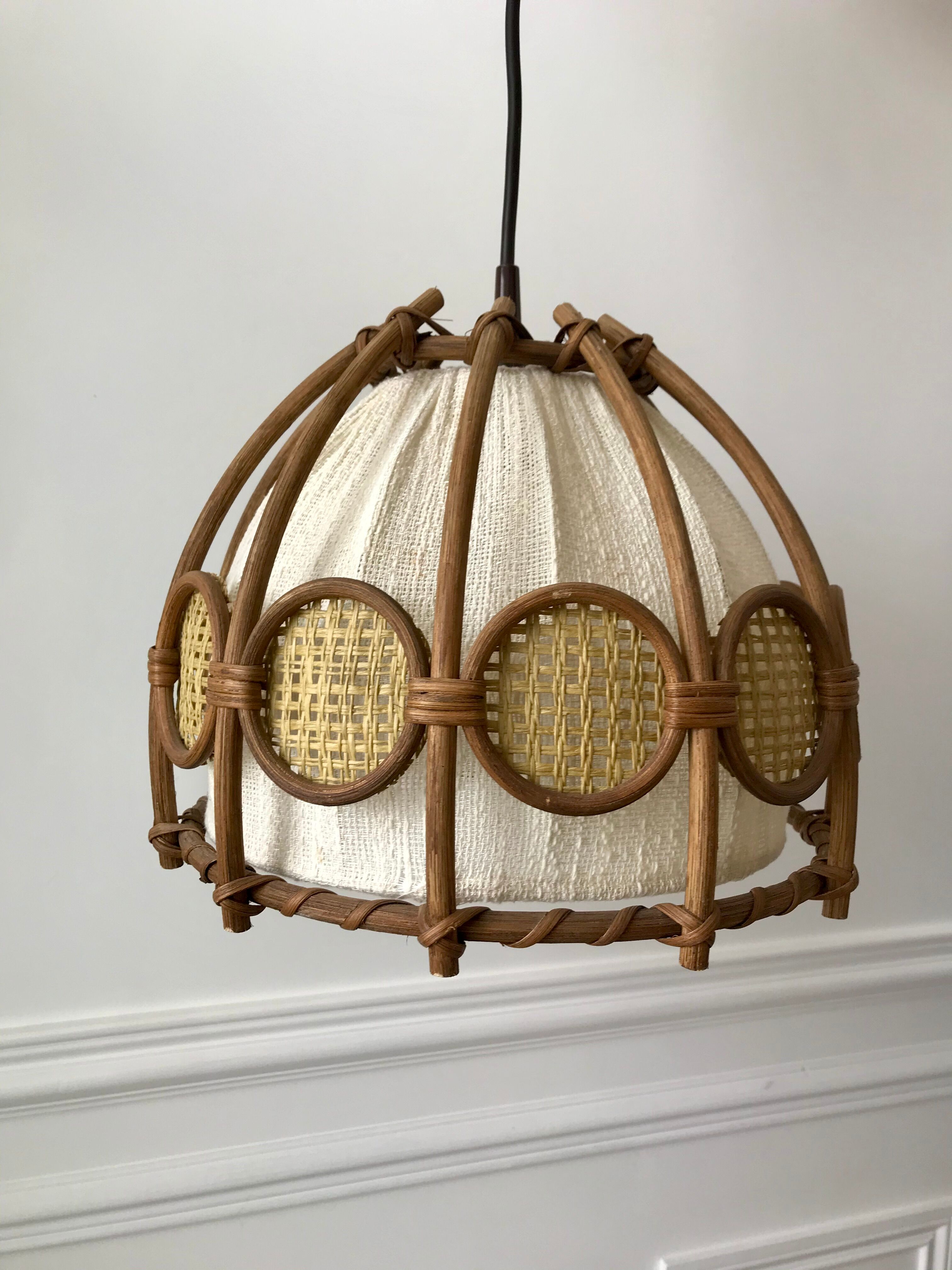 Scandinavian suspension in rattan canvas and canning 60s-70s