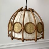 Suspension scandinave en rotin toile et cannage années 60-70