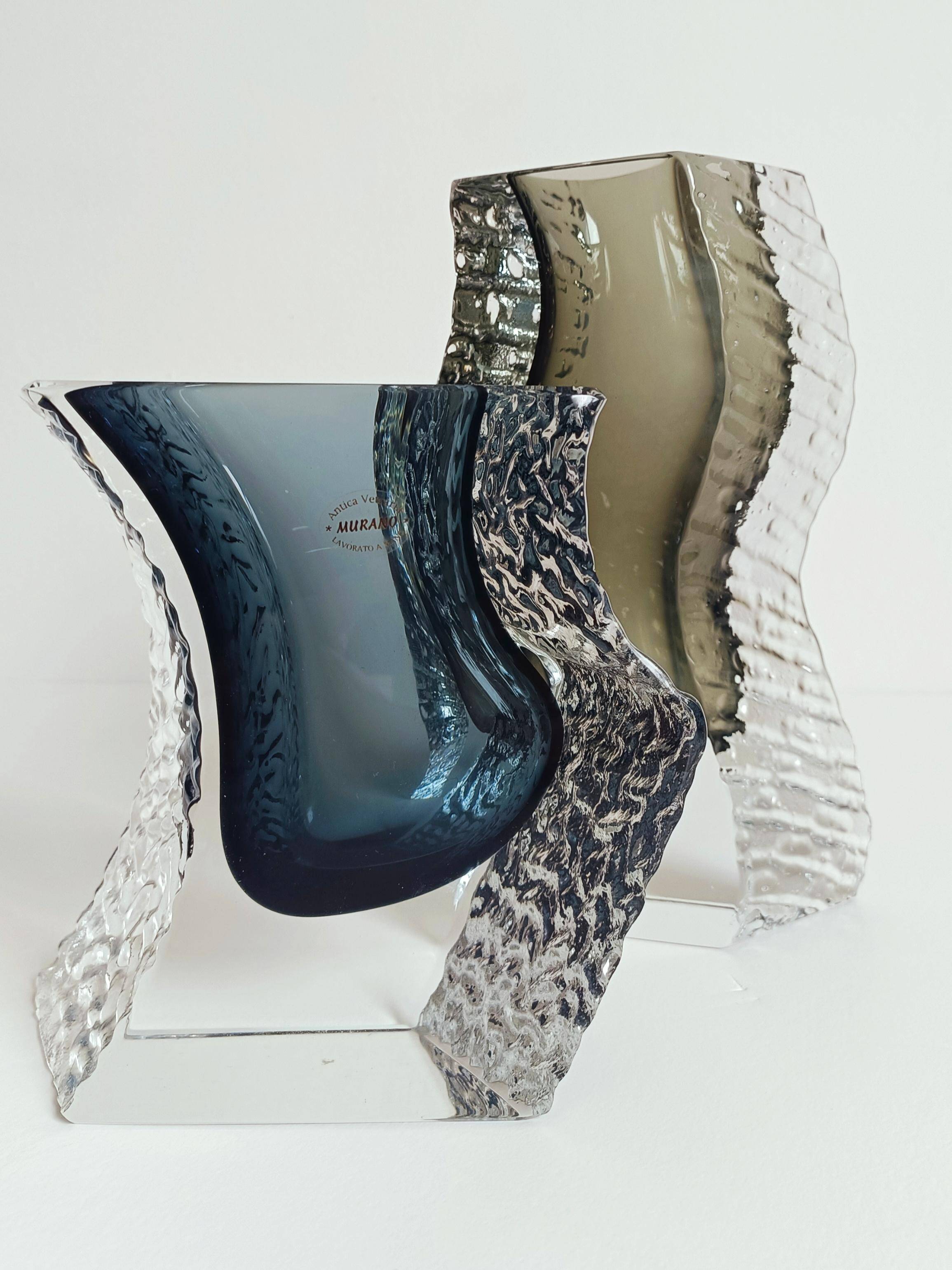 Alessandro Mandruzzato Murano Glass Vases, Hand-Blown, Italy, 1970s