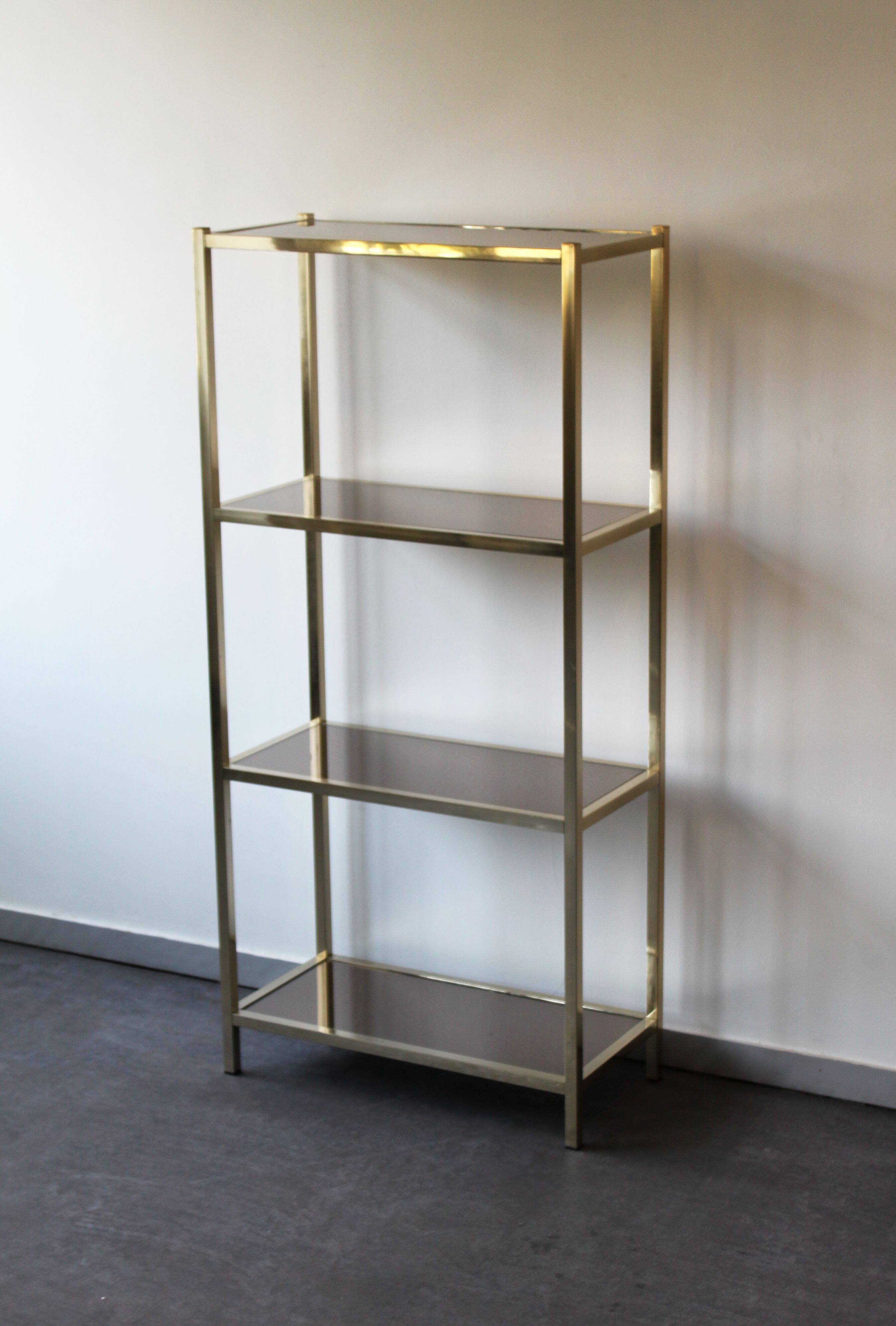 Smoked and mirrored glass shelf, Hollywood Regency style, 70s.