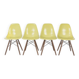 Ensemble de 4 chaises à coque latérales Eames DSW originales Herman Miller jaune citron