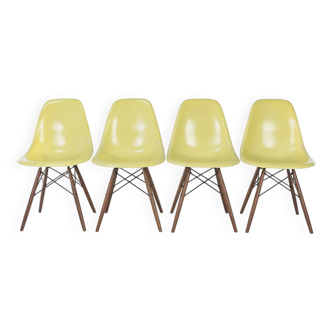 Lemon Yellow Set (4) Herman Miller Original Eames DSW Side Shell Chairs