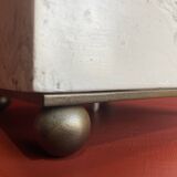 Beige marble stucco base, Houles white ecru fringed lampshade.