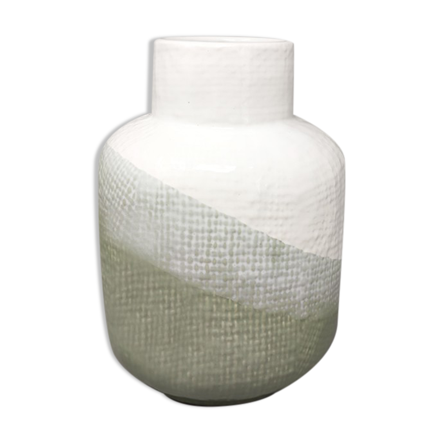 1970s Gorgeous Green And White Vase in Ceramic by F.lli Brambilla. Made in Italy