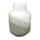 1970s Gorgeous Green And White Vase in Ceramic by F.lli Brambilla. Made in Italy