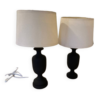 Pair of matte black wooden lamps