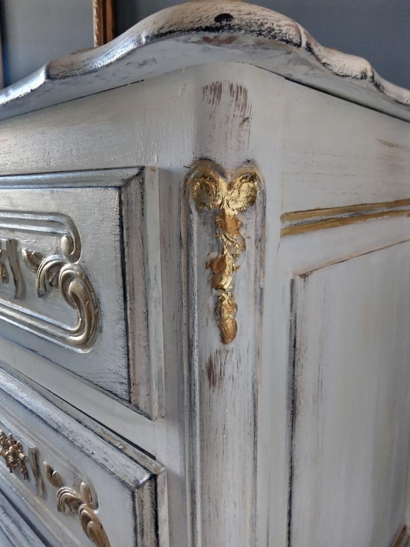 Louis XV style royal chest of drawers patinated