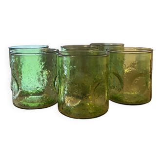 6 verres vintage en verre bullé