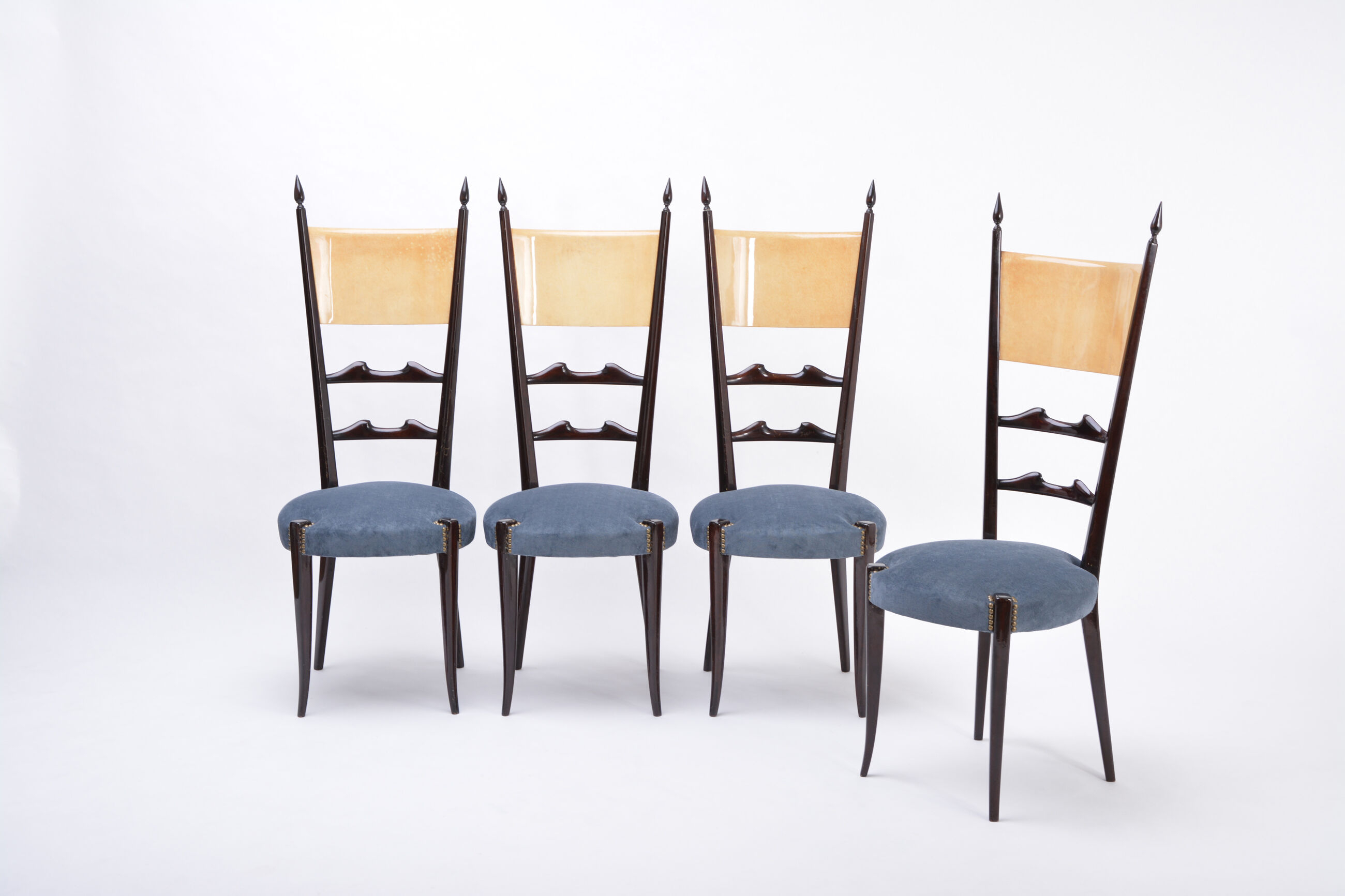 Set of four Italian Mid-Century Modern High Back dining chairs by Aldo Tura