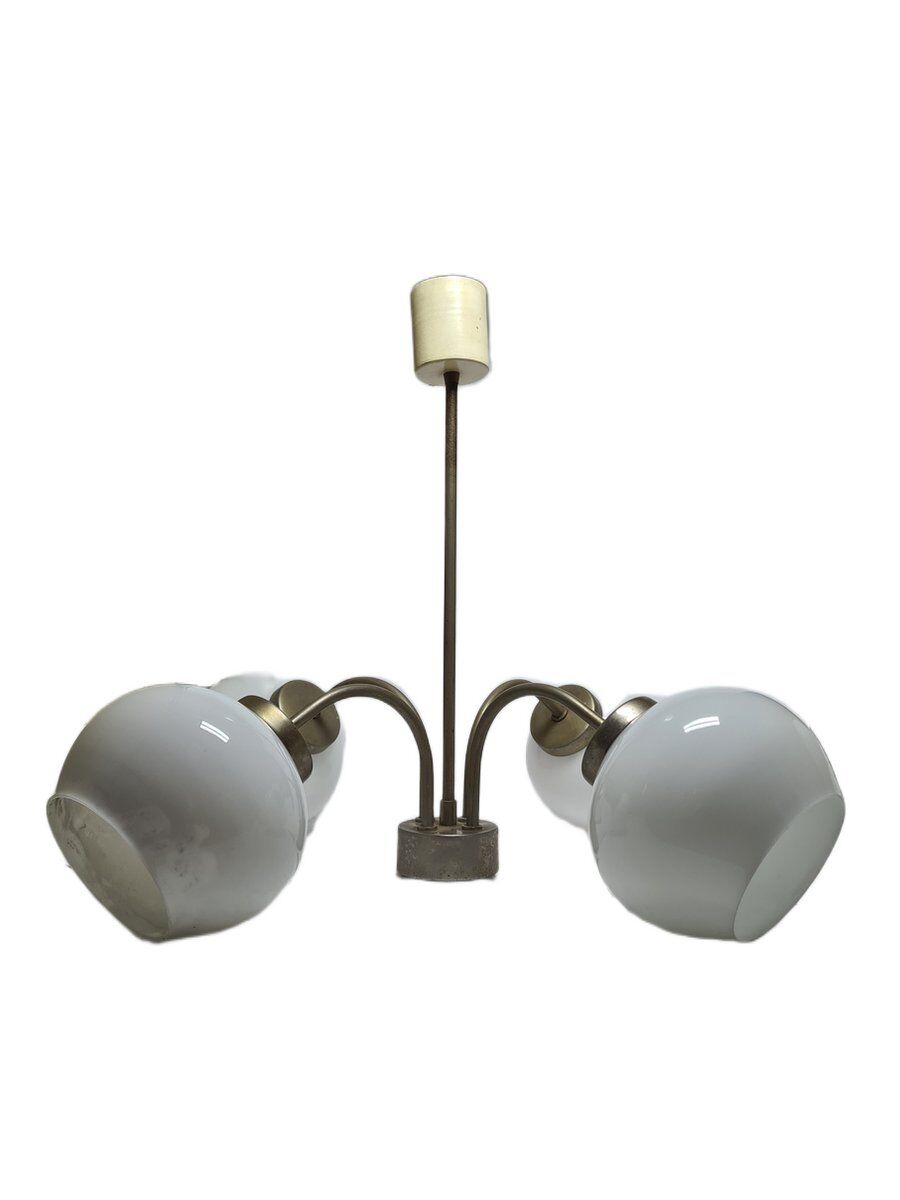 Postmodern brass and glass chandelier, Poland, 1970s