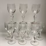 Set of 10 small glasses with feet / crystal liquor engraved 30s