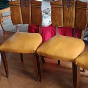 set of 4 vintage Art Deco chairs with carved wood and grape cluster design