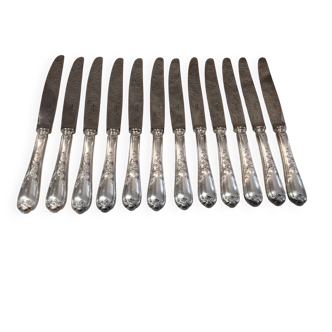 12 silver-plated metal table knives Ercuis model Dubarry