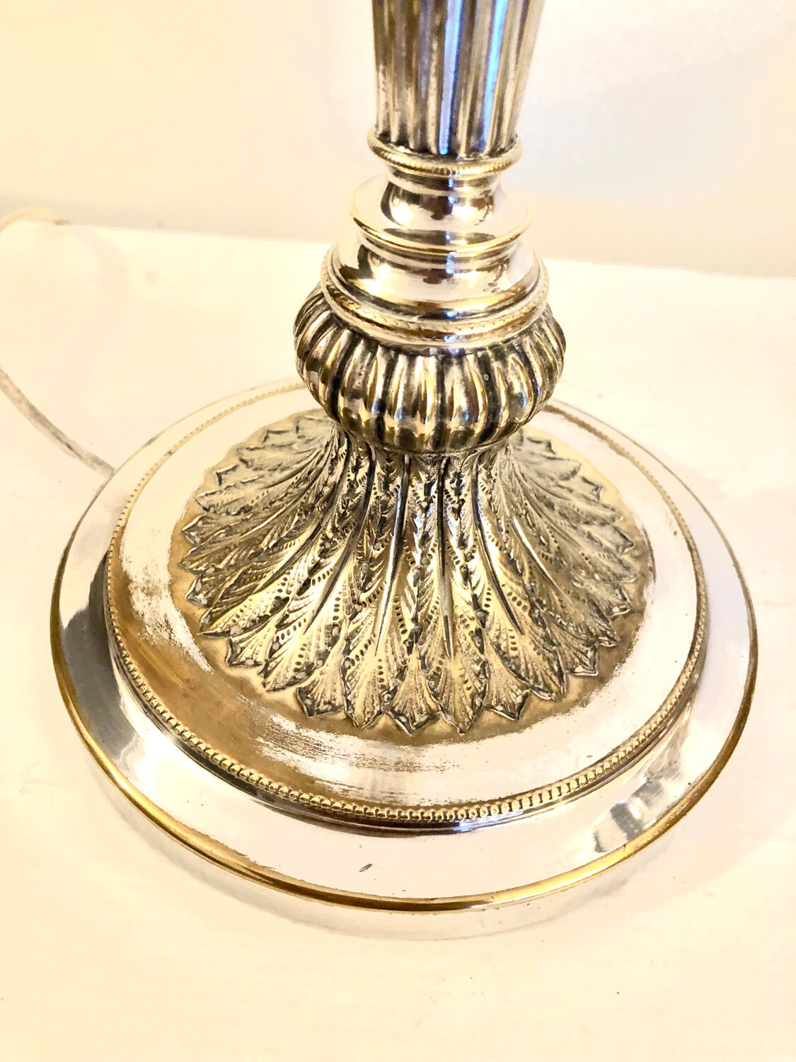 Pair of silver metal candle holder lamp bases