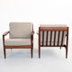 Sofa and armchairs set in walnut and fabric, 1960s