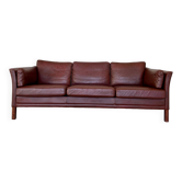 Mid century vintage danish mogens hansen 3 person sofa in burgundy leather