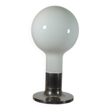 Lampadaire vintage style spatial, ampoule Temde, verre opale chromé.