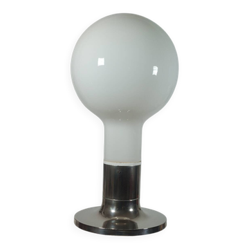 Lampadaire vintage style spatial, ampoule Temde, verre opale chromé.