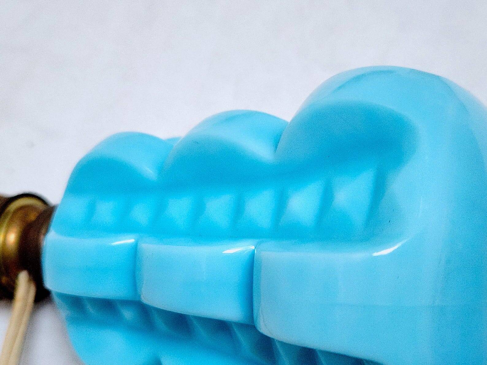 French 1950s Bale Shape Blue Opaline Glass Lamp Bulbous Gourd Cotton Bale