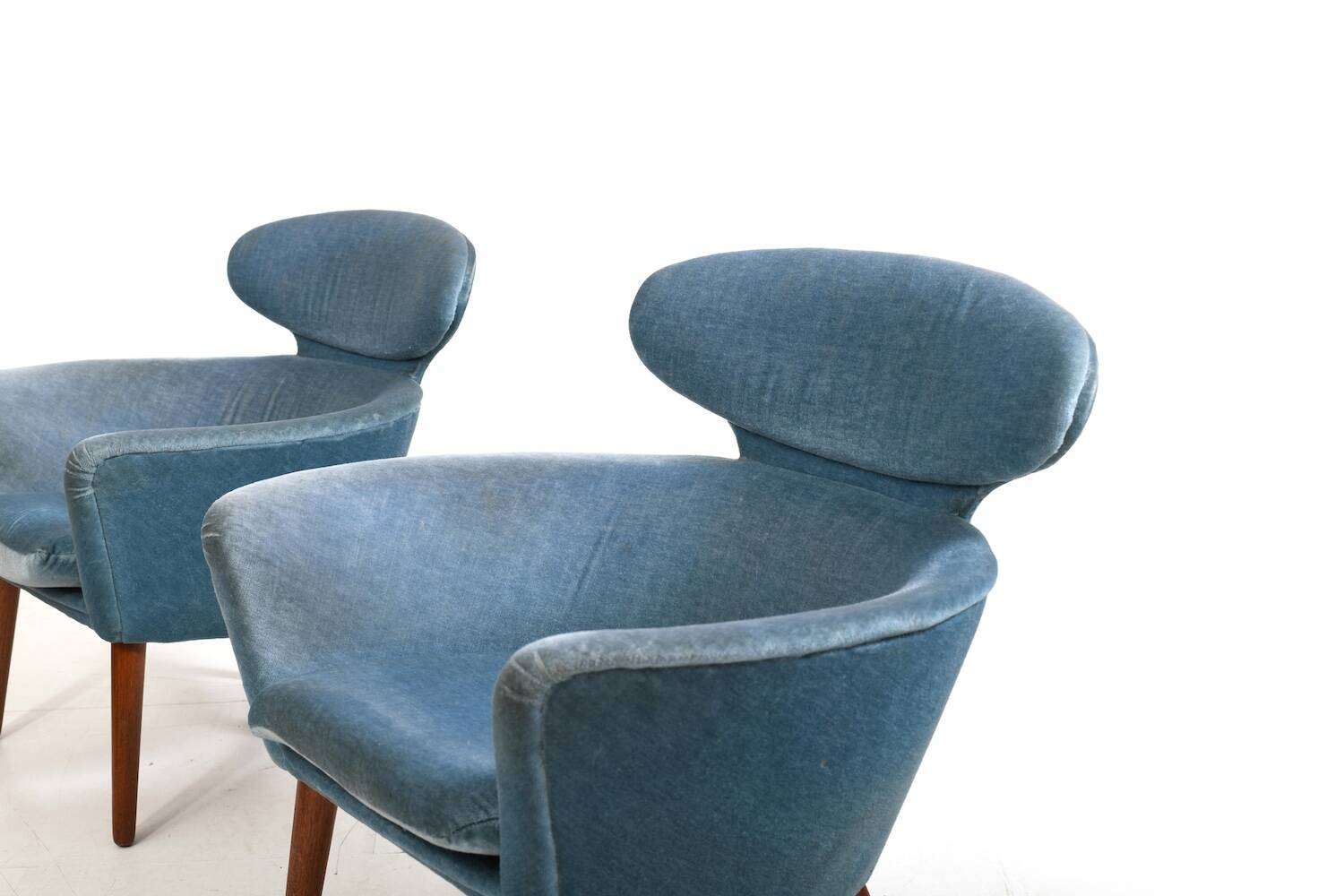 Rare Pair of Danish Easychairs in Teak & Mohair 1950s