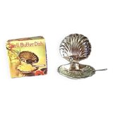 Vintage stainless steel and glass shell butter dish with knife - in its box