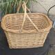 Rattan basket, woven wicker, with two vintage handles