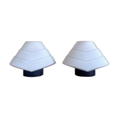 Pair of lamps in opaline glass and metal, 1980