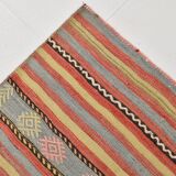 2x9 Green & Red Kilim Runner Rug, 80x287Cm