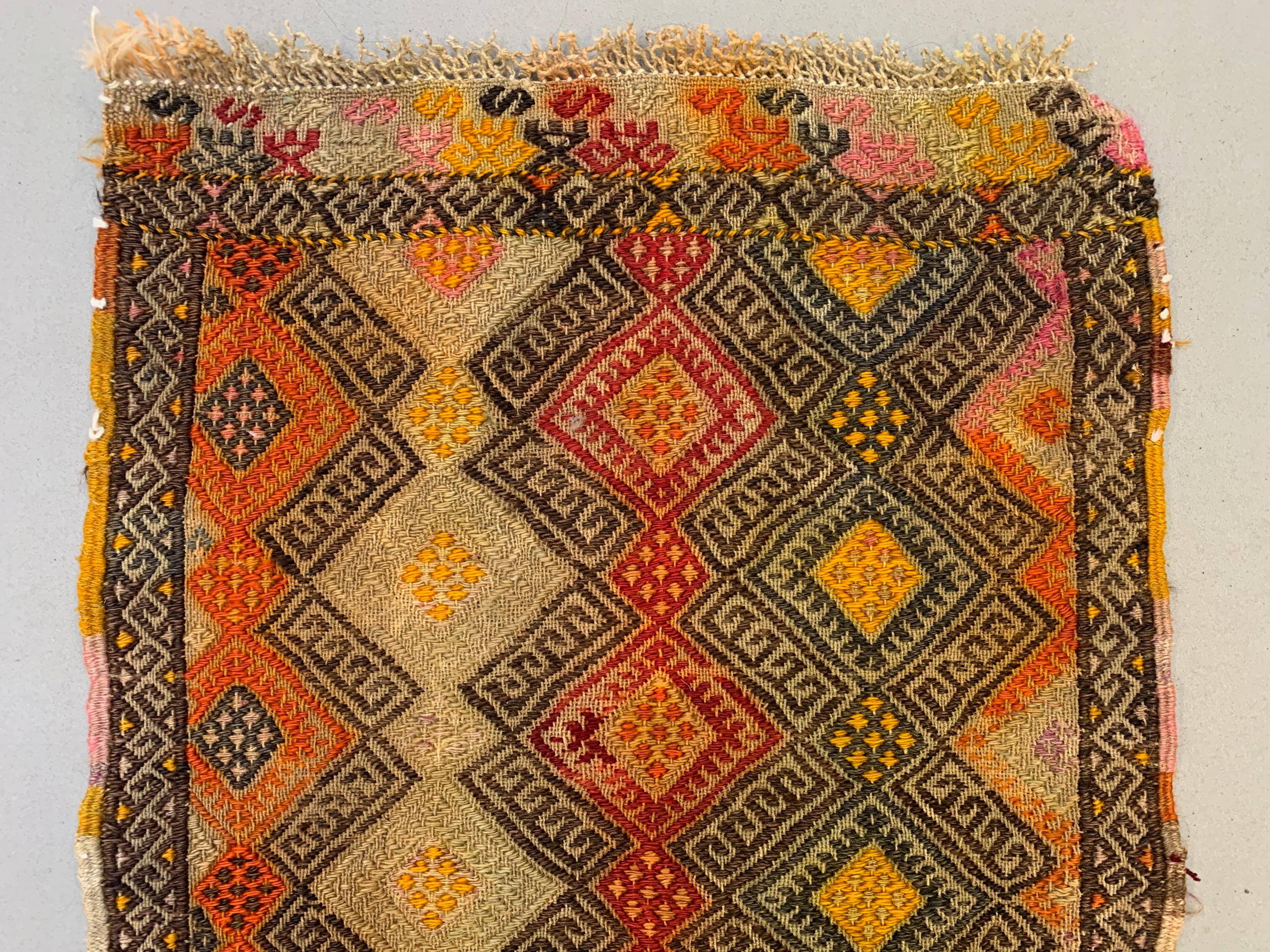 Vintage Turkish Mini Kilim 88x50 cm Wool Small Kelim Runner, shabby Chic